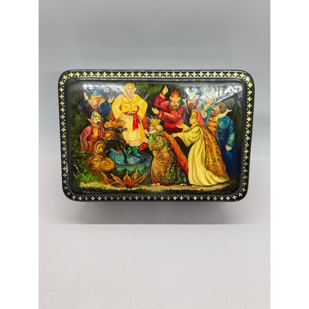 VTG Trinket Red Lacquer Interior Hand Painted n Foil Trinket Box Fairy Tail READ